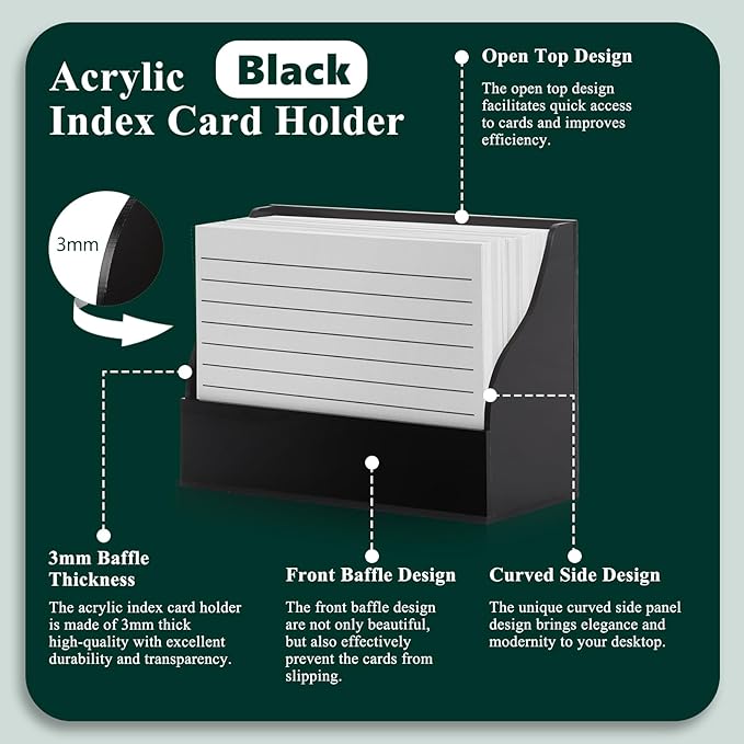 2 Pack Black Index Card Holder 3 X 5 Note Card Organizer Acrylic Index Card Box Flash Card Storage Box Postcard Display Stand Business Card Holder Desktop for Business Office(No Card)