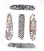 HASHCART® Pottery Printing Blocks Stylish Border Pattern Wooden Stamps (Set of 5) Handcarved Indian Textile Printing Blocks, Wooden Clay Stamps for Crafting on Fabric, Card