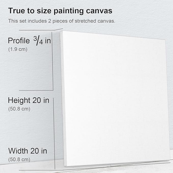 PHOENIX 20x20 Inch 2 Pack Artist Canvas - Large Square Stretched Canvases for Painting - 3/4 Inch Profile, 100% Cotton 11 Oz. Gesso Primed White Blank Professional Canvas Oil & Acrylic Paints
