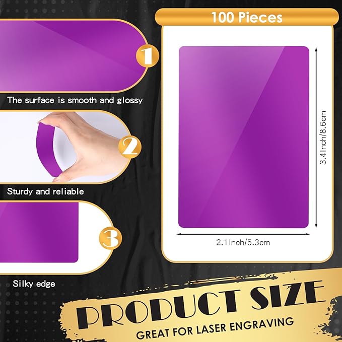 weparmeety 100 Pcs Metal Engraving Blanks Aluminum Sheet Laser Engraving Business Card Multipurpose Engraving DIY Gift Cards 86 x 54 x 0.21 mm (Purple)