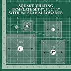 Quilting Acrylic Template Set | Precision Tools for Quilting Enthusiasts | Square Design | Includes Sizes 4", 3", 2", 1" | 1/8 Clear Acrylic | 1/4" Seam Allowance for Accuracy
