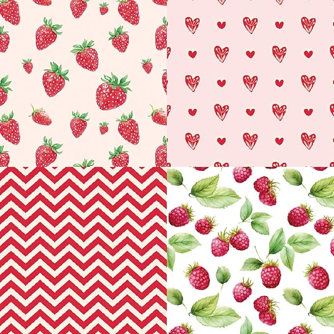 6x6 Berries & Blossoms Scrapbook Paper Pad | 24 Sheets (12 Designs) 160gsm Acid Free Cardstock | Strawberry, Cherry, Raspberry & Watermelon Patterns for Summer Crafts & Card Making