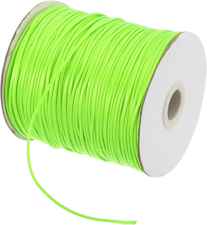 MECCANIXITY Waxed Cord 1.5mm Waxed Polyester Cord 175 Yard Wax String for Bracelet Making,Necklaces, Beading,Jewelry Making and DIY Crafts(Bright Green)