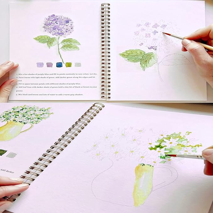 Watercolor Workbooks, Beginner Watercolor Painting Kit – 12 Colors Paint Set with Brush