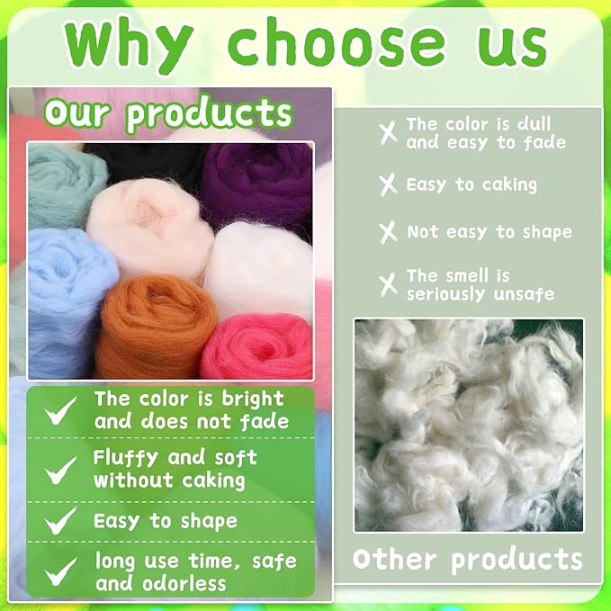 Mayboos Needle Felting Kit, 24 Colors Wool Roving Set, Needle Felting Kit with Felting Tool and Foam Mat Needle Felting Supplies for Beginner DIY Arts and Craft