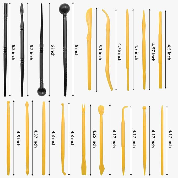 Clay Tools, 18pcs DIY Plastic Pottery Tool Kit for Polymer, Modeling, Air Dry Clay, Sculpting Tools Dotting Ball Stylus Pen for Embossing, Fondant, Crafts, Styling, for Kids and Beginners