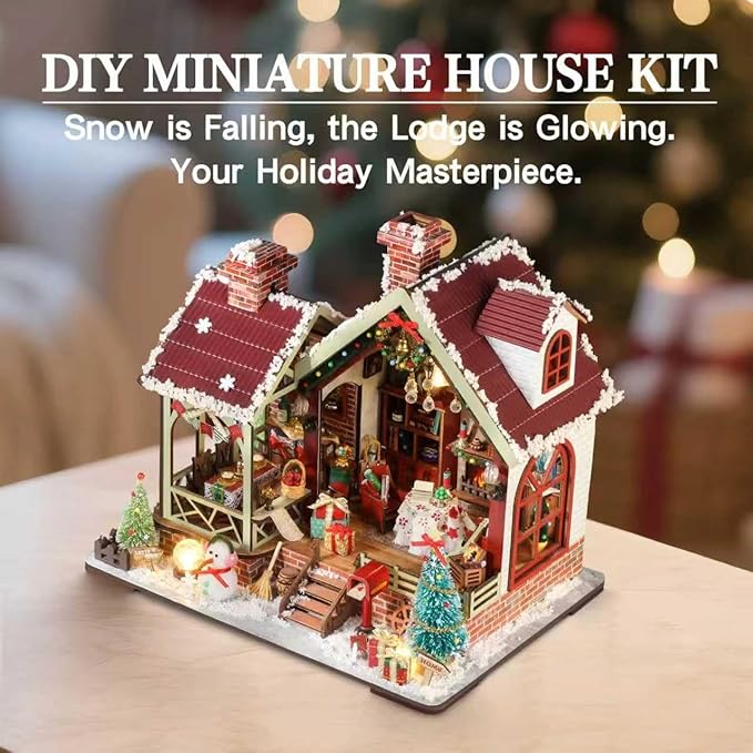 DIY Miniature House Kit, Miniature Kit with Music, Dollhouse Kit for Adults Teen, Mini House Building Kit for Birthday, Christmas Warm Lodge