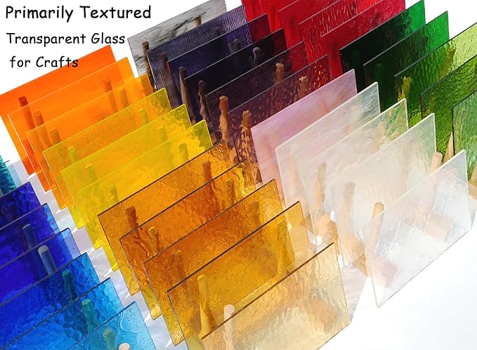 40 Transparent Stained Glass Sheets, 4”x6” Textured Bright Transparency Mosaic Glass Pack, Variety Cathedral Art Glass Pieces for DIY Mosaic Tiles Crafts, Home Decor, Suncatchers