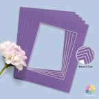 Mat Board Center, Pack of 10, 11x14 for 8x10 Purple Color Mats - Bevel Cut, Acid Free, 4-ply Thickness, White Core - for Pictures, Photos, Framing