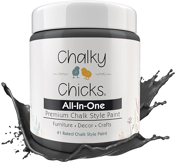 Chalky Chicks All-in-One Chalk Paint for Furniture or Cabinet -8Fl Oz -Matte Finish Gun Metal Gray (Dark Gray) for Metal, Wood Furniture Paint - No Sanding All-in-One for Home Decor & Crafts, USA Made