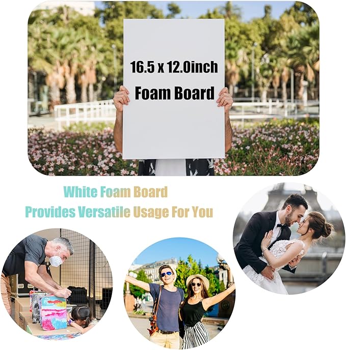 30 Pack White Foam Board 12" x 16.5", 3/16" Foam Core Baking Board for Projects, A3 Polystyrene Mat Board Poster Foam Board Sheets for Art Crafts, Presentation, Wedding, School Projects
