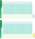 PATIKIL 2Pcs Erasable Gel Pens with 50 Refills & 2 Erasers, 0.5mm Heat Erasable Pens for Fabric Green Ink Fabric Marking Pen for Sewing Quilting Planner Writing