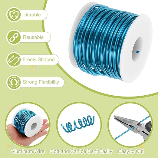 MECCANIXITY 9 Gauge Anodized Aluminum Craft Wire Bendable Bonsai Training Wire 56 Feet 3mm for Sculpting Crafts Wreath Floral Beading Jewelry Making, Blue