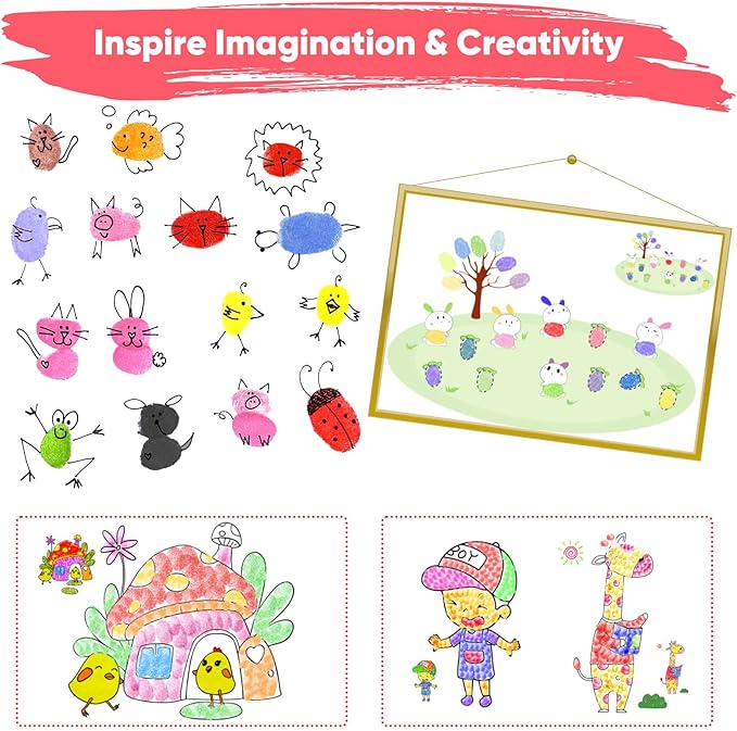 Lorzon 16 Pack Washable Ink Pads for Kids, 7" Large Round Stamp Pads for Finger Painting Rubber Stamps