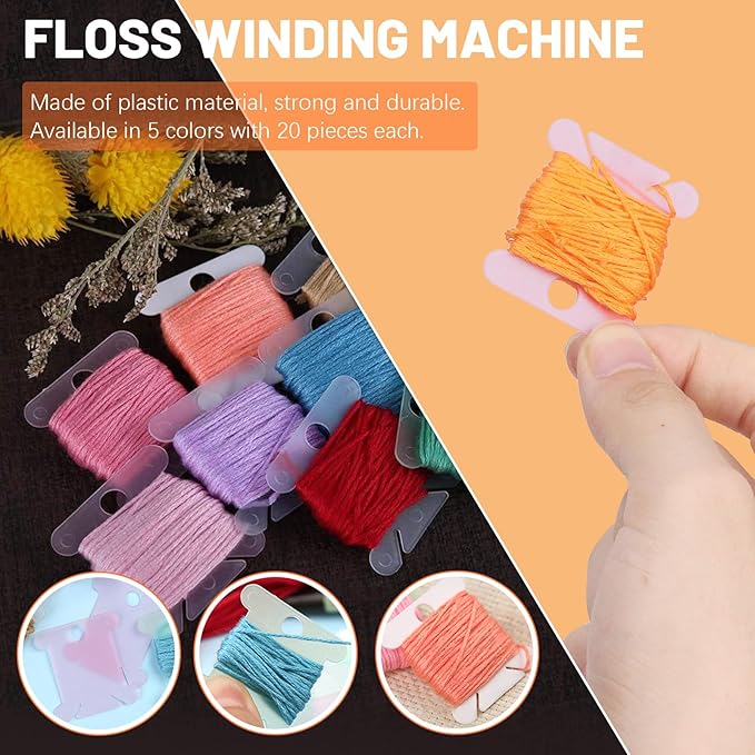 Tanstic 157Pcs Embroidery Floss Organizer Kit, Include 50 Color Embroidery Floss, Floss Bobbins, Bobbin Winder, Stickers, Needle Threader, Ruler, Scissor with 36 Compartments Jewelry Storage Box