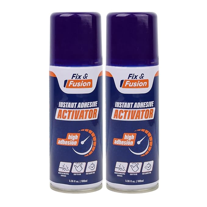FIX & FUSION Activator Spray (3.38 Fl Oz), Instant Cure Accelerator for Cyanoacrylate (CA) Super Glue for Wood, Plastic, Rubber, Granite, and DIY & Professional, Accelerates Bonding Strength, (2 Pack)