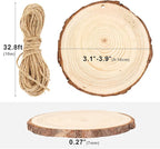 Falling in Art 3.1-4 Inches Natural Wood Slices Set for Crafts - 25Pcs Round Wood Discs with Pre-drilled Hole for DIY Projects, Christmas Ornaments and Wedding Decoration