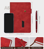Red A5 Lined Leather Journal Notebook for Men Women,5.9" X 8.4" Personalized Hardcover Journal with Pen,200 Pages 100 Gsm Thick Ruled Paper Daily Diary for Travel,Business,Work,Writing