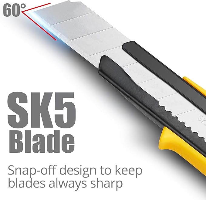 DOWELL Box Cutter Utility Knife Retractable Snap Off Blades Hobby Knife 3 Pack for Cutting Cardboard Boxes Leather (3 Colors)