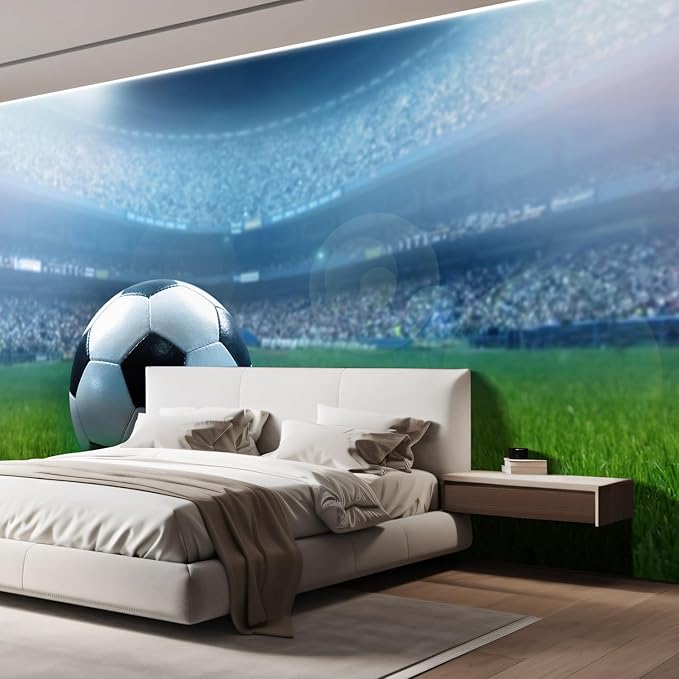 wall26 Wall Sticker/Wall Mural Close Up of a Football Ball on a Full Stadium, Not Peel and Stick, Non-Woven Wallpaper Decorative for Bedroom, Living Room, Office - 96x120 inches