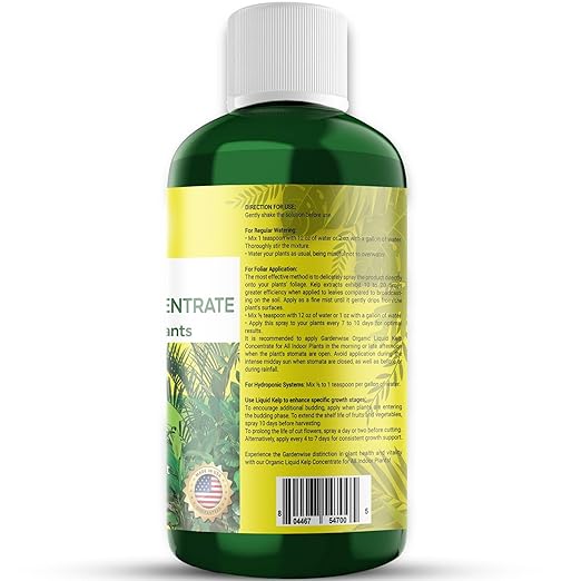 Organic Premium Kelp Seaweed Fertilizer - Liquid Hydroponics Fertilizer - Liquid Plant Food - Nutrient-Rich Soil Enhancer - Natural Plant Food for All Indoor Plants (16 oz)