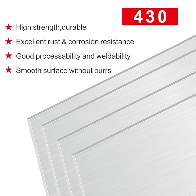 4PCS 8"x10"x1/32 Stainless Steel Metal Plates for Magnetic Mount Board Wall,Tickness 0.8mm 430 Stainless Steel Shim Stock Plates for Crafting, Kitchen, Office