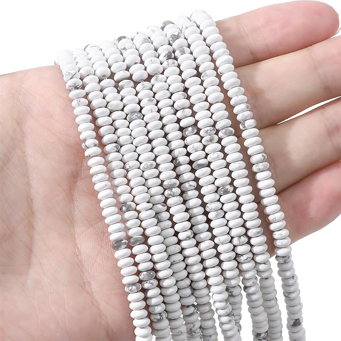 Natural White Howlite Disk Stone Beads 4x2mm 160pcs Rondelle Loose Semi Gemstone Beads for Jewelry Making Design