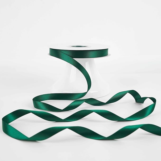 HUIHUANG Hunter Green Satin Ribbon 1/2 inch X 50 Yards Continuous, Dark Green Double-Faced Satin Ribbon for Gift Wrapping, Bows, DIY Crafts, Flower Bouquet, Wedding Decor, Christmas