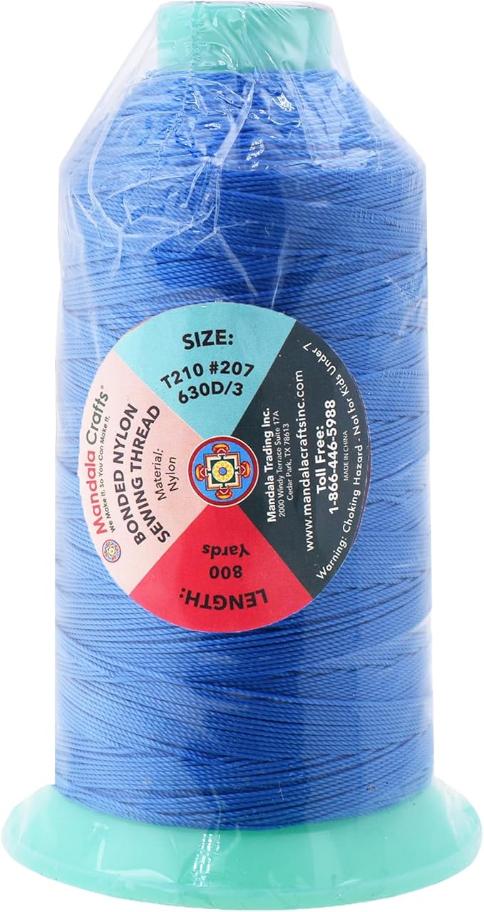Mandala Crafts Bonded Nylon Thread Sky Blue Heavy Duty Sewing Threads - 800 YDs Size 207 630D T210 Tex 210 Thread for Leather Jeans Weaving Outdoor Marine Upholstery Threads