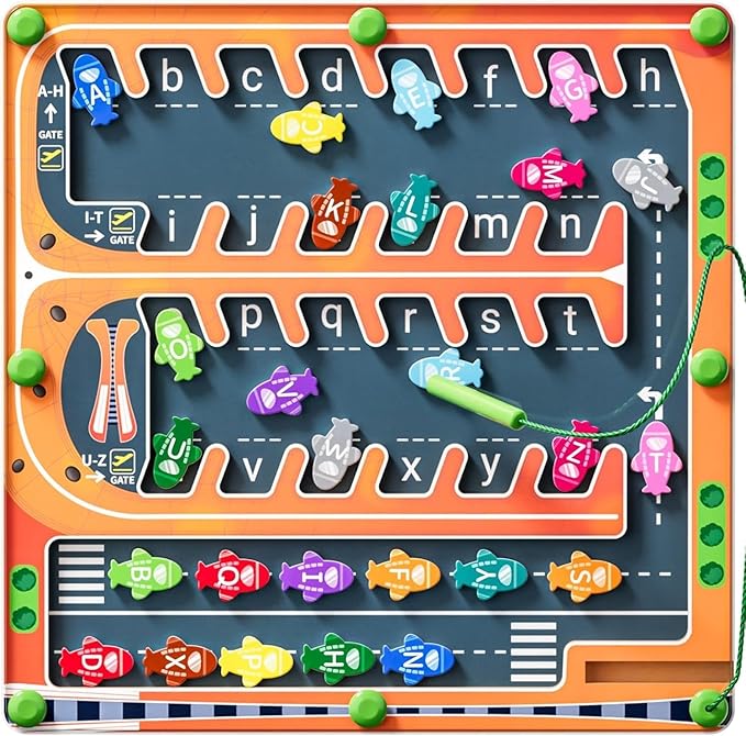Magnetic Alphabet Maze,Montessori Magnetic Maze Board (Airplane)