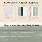 UNIQOOO 120 Pack Pre-Folded Vellum Jackets for 5x7 Invitations, Elegant Semi-Transparent Vellum Paper, 115GSM Wedding Invitation Accessories, for Envelope Liners 5x7 Inserts