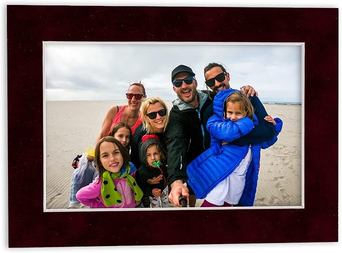 8x10 Mat Bevel Cut for 6x8 Photos - Acid Free Dark Red Suede Precut Matboard - For Pictures, Photos, Framing - 4-ply Thickness