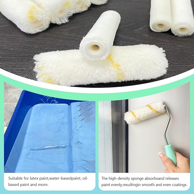 11 Pack Paint Roller Kit, 4 Inch Microfiber Paint Roller Covers, Mini Wool Blend Paint Rollers with Tray, Small Roller Brush Kit for Painting Walls, Doors, Cabinets