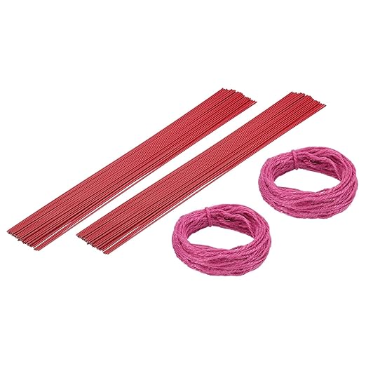 uxcell 100Pcs 2 Gauge Floral Wire, 15.75" Length Flower Stem Wires with 0.08" x 32.8ft Twine for Wreath Making, Flower Arrangement, Red