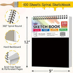 WINNER 9" x 12" Sketch Book 4 Pack, 400 Sheets Spiral Bound Art Sketchbook, 68lb/100gsm White Acid Free Drawing Pad, Painting Drawing Writing Sketch Pad, Art Supplies for School, Kids, Adults &Teens