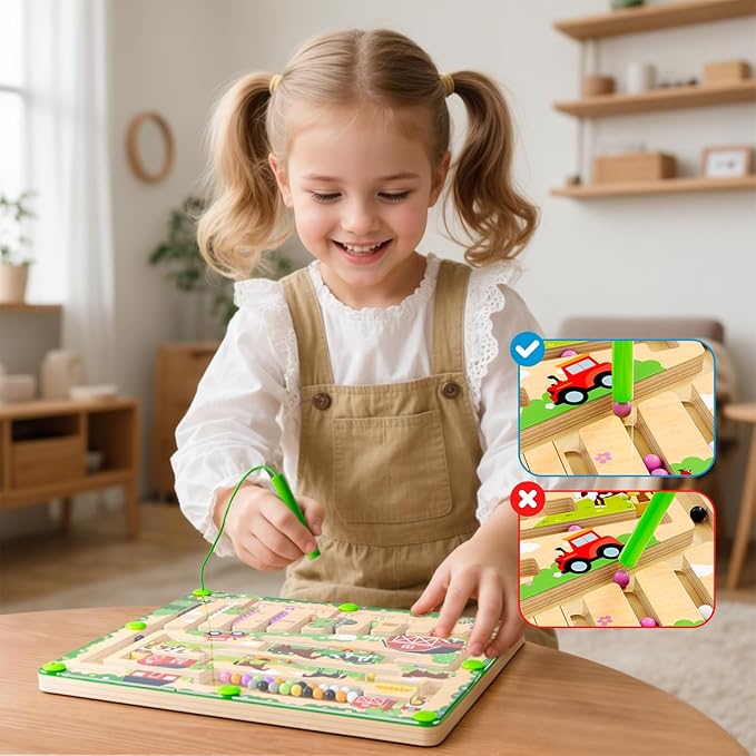 Magnetic Color and Number Maze, Montessori Wooden Toys for Ages 2-4,Sensory Toys,Fine Motor Skills Toys for Boys Girls 3-5 Years Old