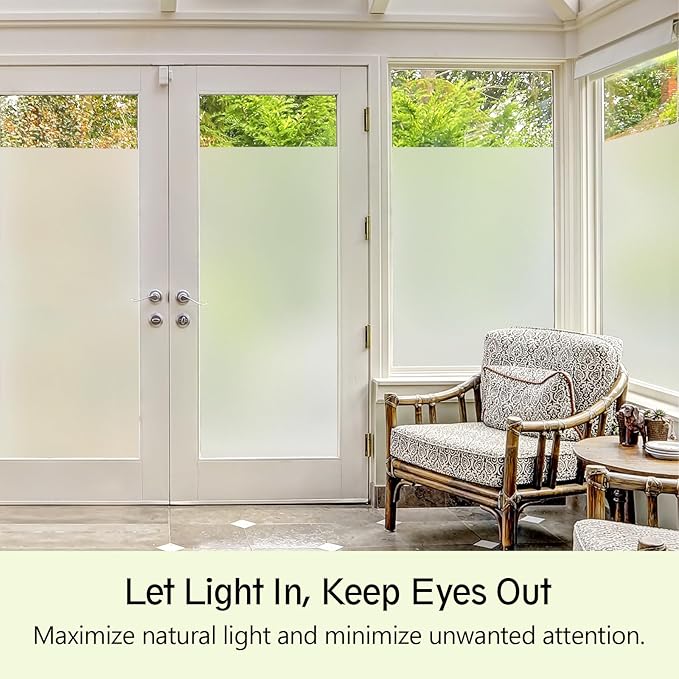 Frosted Glass Window Privacy Film - UV Sun Blocking Heat Control, Static Cling Removable & Reusable for Home, Bathroom, and Office (Frosted 29.5 Inch x 13.1 Feet)