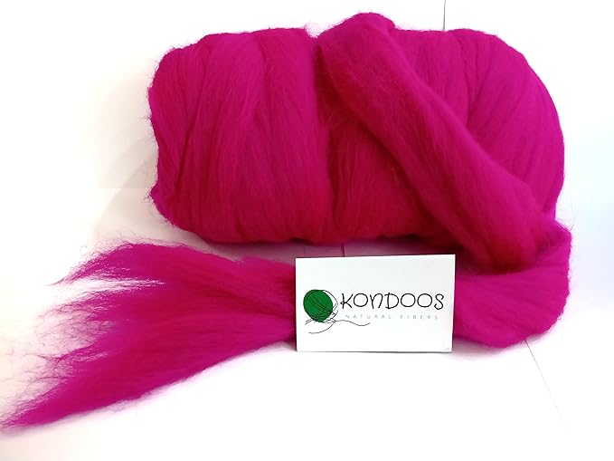 Kondoos Colored Natural Wool roving, 1 lb. Best Wool for Needle Felting, Wet Felting, handcrafts and Spinning. (Magenta, 1 lb)