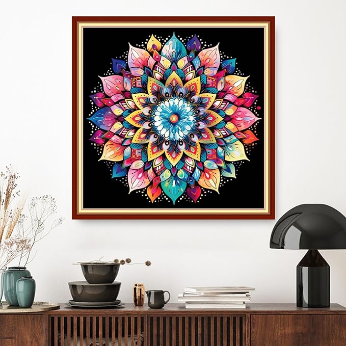 Dimxvean Stamped Cross Stitch Kits,Cross Stitch Kits for Adults Beginners,Embroidery Kits Full Range of Cross Stitch Stamped Kits Needlepoint Kits Cross Stitch Patterns-Colorful Mandala 18x18 inch