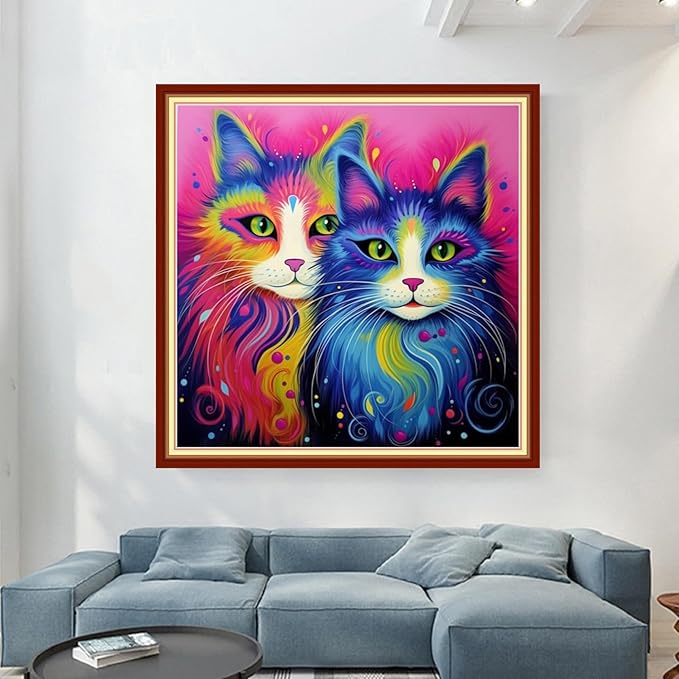Magxvouy Cross Stitch Kits Stamped Full Range of Embroidery Kits,Cross Stitch Patterns Needlework Kits for Beginners 11CT Printed Kits&Colorful Cat 18x18 inch