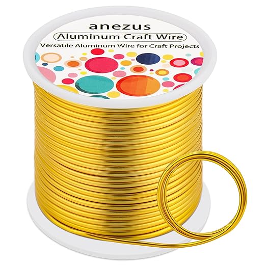 Anezus 12 Gauge Craft Wire Bendable - 2mm Metal Armature Sculpting Wire for Crafting, Wreath Making, Jewelry Making, Beading, Floral (Golden, 100 Feet)