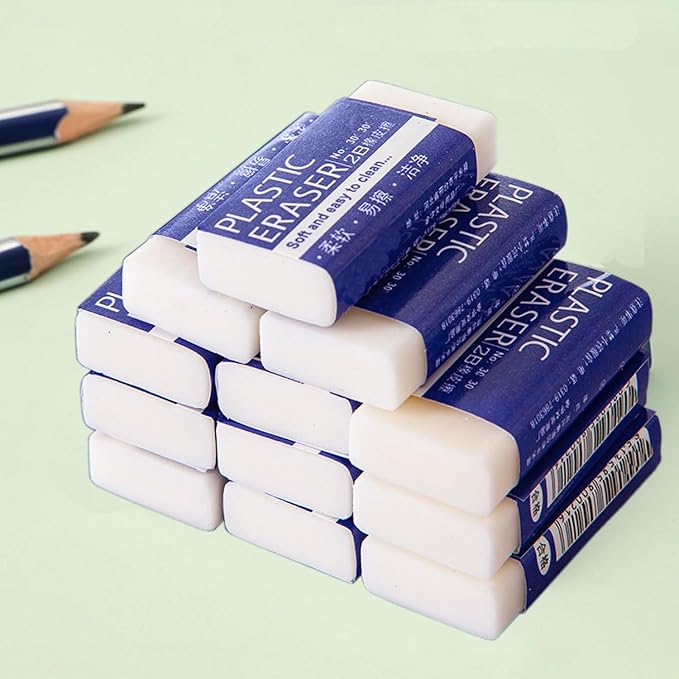 Dreamm White Rectangular Rubber Pencil Erasers 12 Pack for Kids, Students, Office