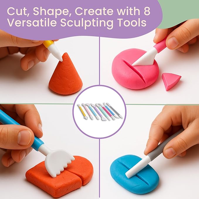 Air Dry Clay Kit – 24 Colors Soft Lightweight Air Clay for Kids & Adults, DIY Molding Clay with 8 Sculpting Tools & 60 Page Tutorial Booklet – Non Toxic Airdry Clay, Modeling Clay Air Dry for Crafts