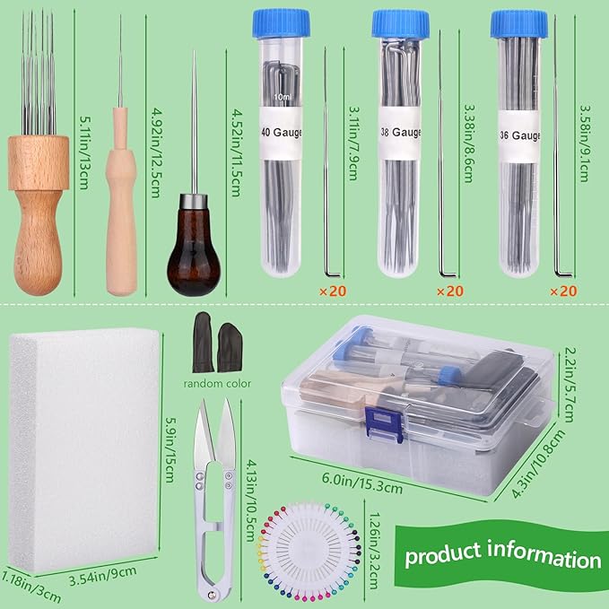 IMZAY Needle Felting Tools, Wool Felting Supplies, Needle Felting Kit with 60 Pcs Needles, Foam Mat, Wooden Handle, Scissors, Perfect for DIY Felting Wool Projects
