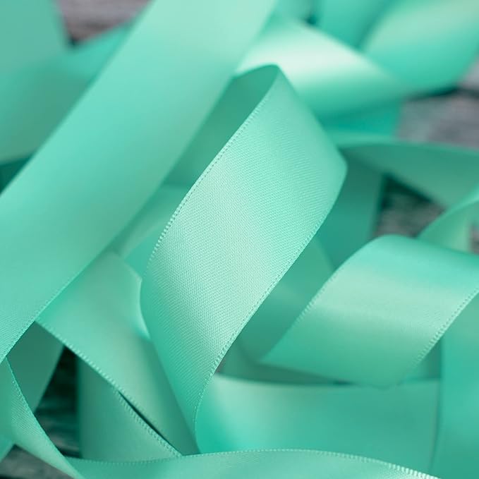 HUIHUANG Satin Ribbon 1 inch Aqua Blue Ribbon 50 Yards Aqua Blue Double Face Silk Satin Ribbons for Crafts Christmas Tree Decor Gift Wrapping Bows Bridal Floral Bouquet Wedding Baby Shower Decor