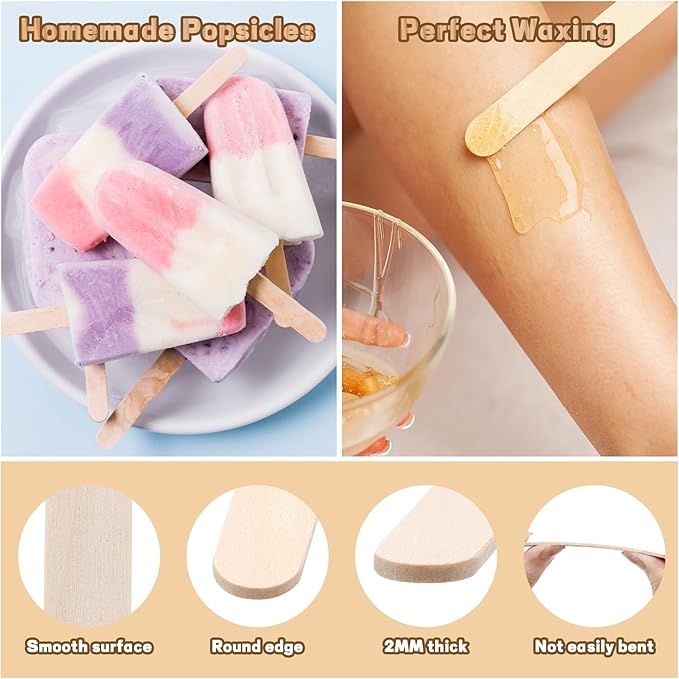 400PCS Wooden Craft Sticks Kits, 4.5 inch Natural Popsicle Wood Sticks with Hot Glue Gun and Sticks for Ice Pops Waxing Hair Removal and Wax Supplies Classroom DIY Paint Craft Project Tongue Depressor