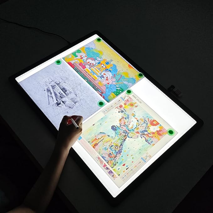 TOHETO A2 Light Pad 25.2''x18.4'', Large Magnetic LED Light Board for Diamond Painting, 3-Color Modes Light Box for Tracing, 6-Level & Stepless Dimmerable Diamond Art Light Table for Drawing,Sketching