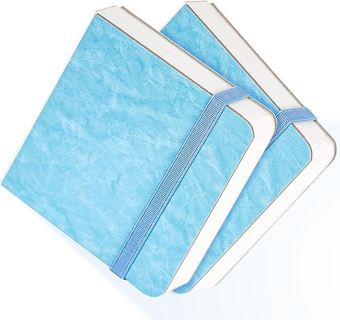Funto Watercolor Journal 2-Pack, 3.9x3.9, 44 Pages Each,Cold-Pressed 100% Cotton,PU Leather Blue Hard Cover, Art Supplies for Mixed Media