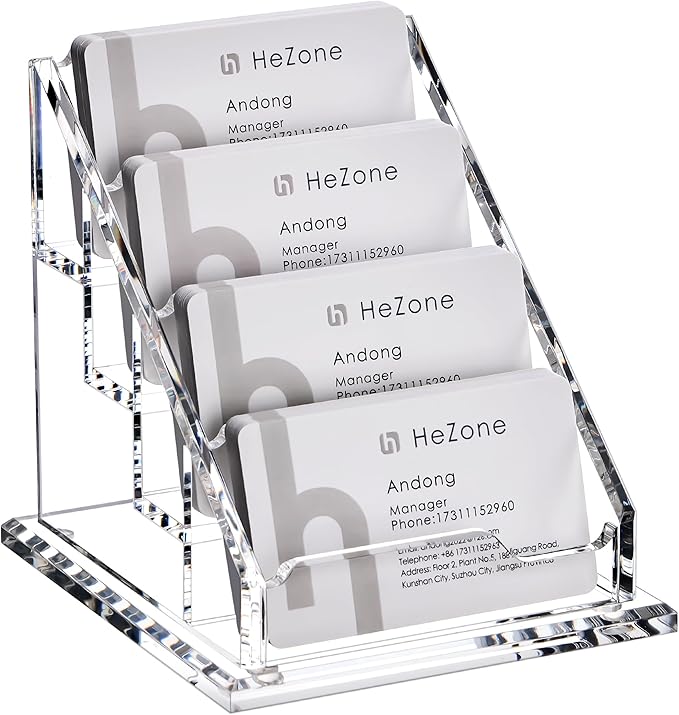 Acrylic Card Holder Clear Horizontal Business Card Organizer Stand for Desk 4 Slots 4 Tier Business Cards Stand for Women and Men,Office Desk Accessories,Organize 200 Cards-1 Pack(4Slots-H)
