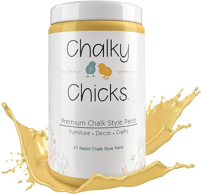 Chalky Chicks All-in-One Chalk Paint for Furniture or Cabinet - 16 Fl Oz - Matte Finish Tuscany (Yellow) for Metal, Wood Furniture Paint - No Sanding All-in-One for Home Decor & Crafts, USA Made